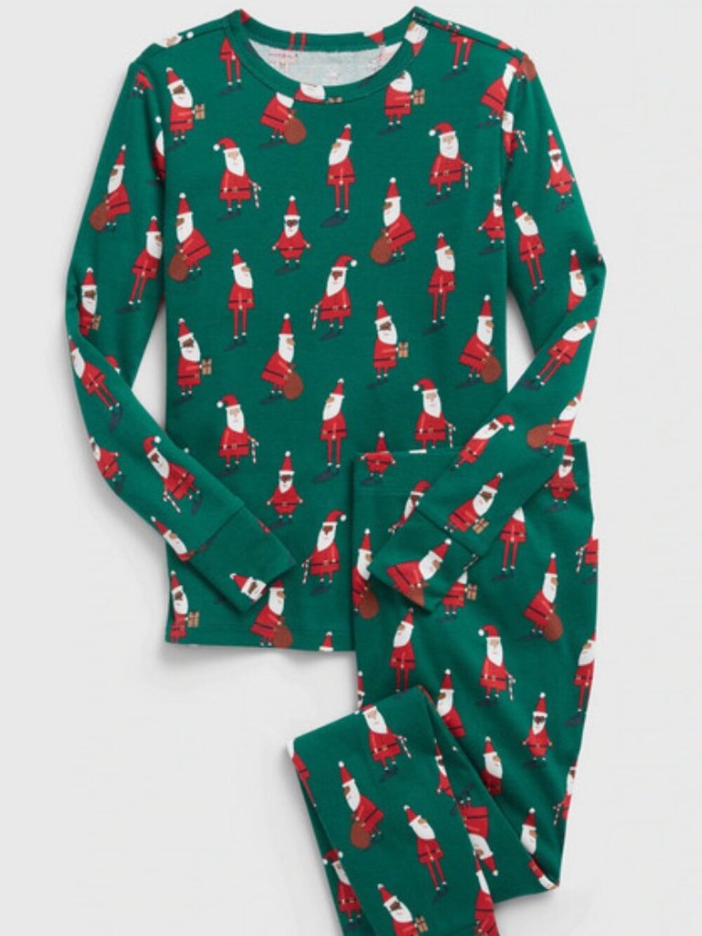 Gap Kids Green Santa Christmas 100% Organic Cotton PJ Sleep Set Size 6 8 NEW $39
